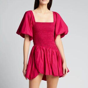 LoveShackFancy Asa Smocked Mini Dress Hot Pink